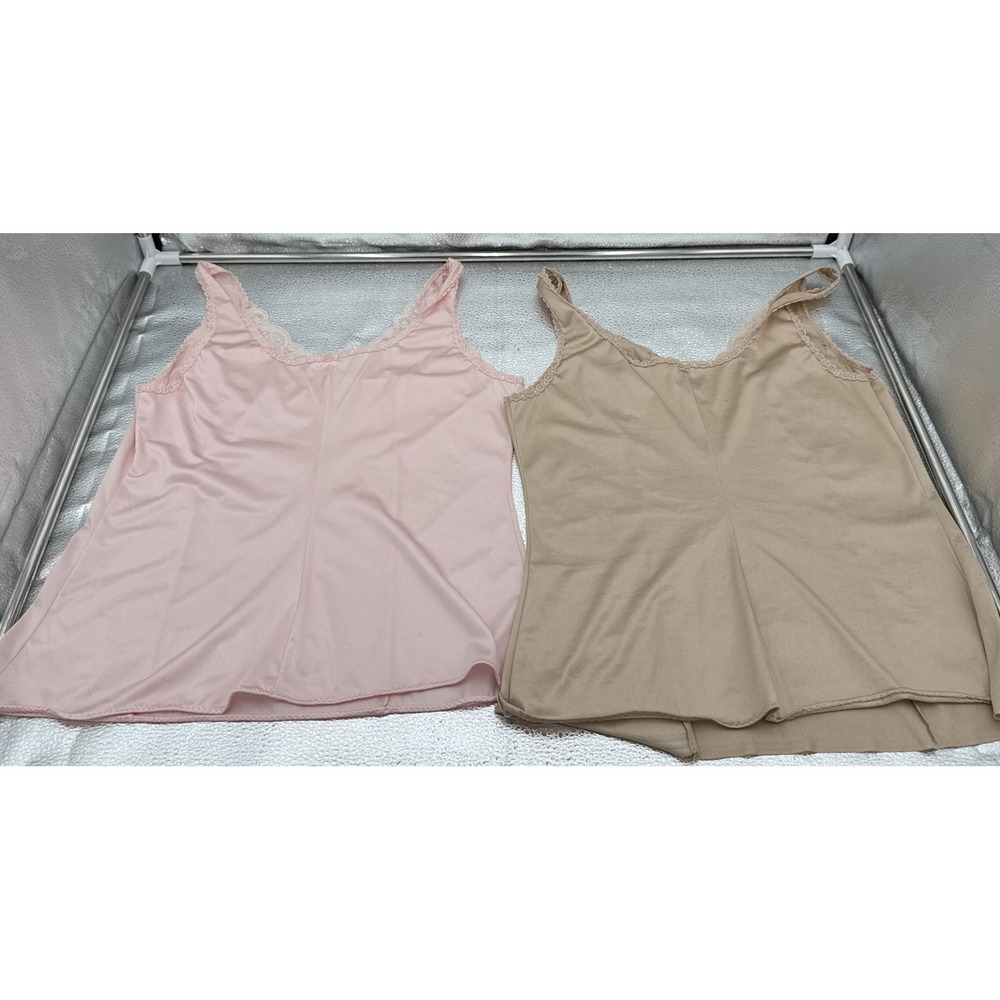 Vintage Camisole Beige and pink Slip Tank Top lot of 2 USA lingerie nylon - Picture 7 of 9